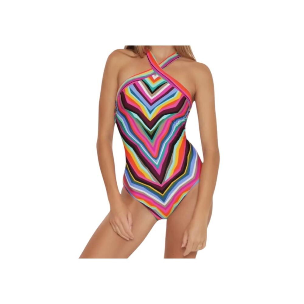 Trina Turk Louve High Neck Reversable One Piece Padded Swimsuit Size 10 NWT